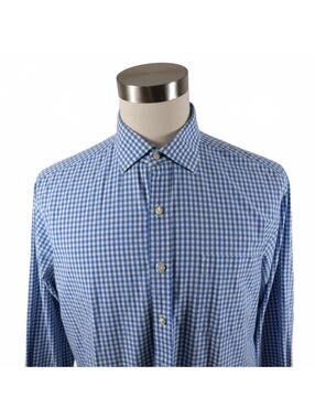 Tommy Hilfiger Ithaca Mens Regular Fit Button Up Blue Plaid Shirt Large 16.5